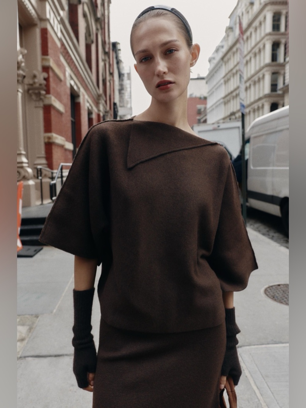 Zara Brown Knit Short-Sleeve Sweater Top